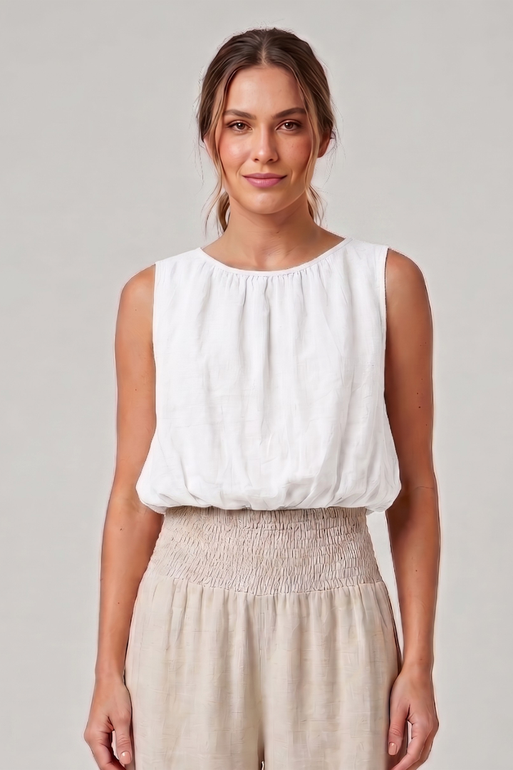 Bri Linen Sleeveless Bubble Top