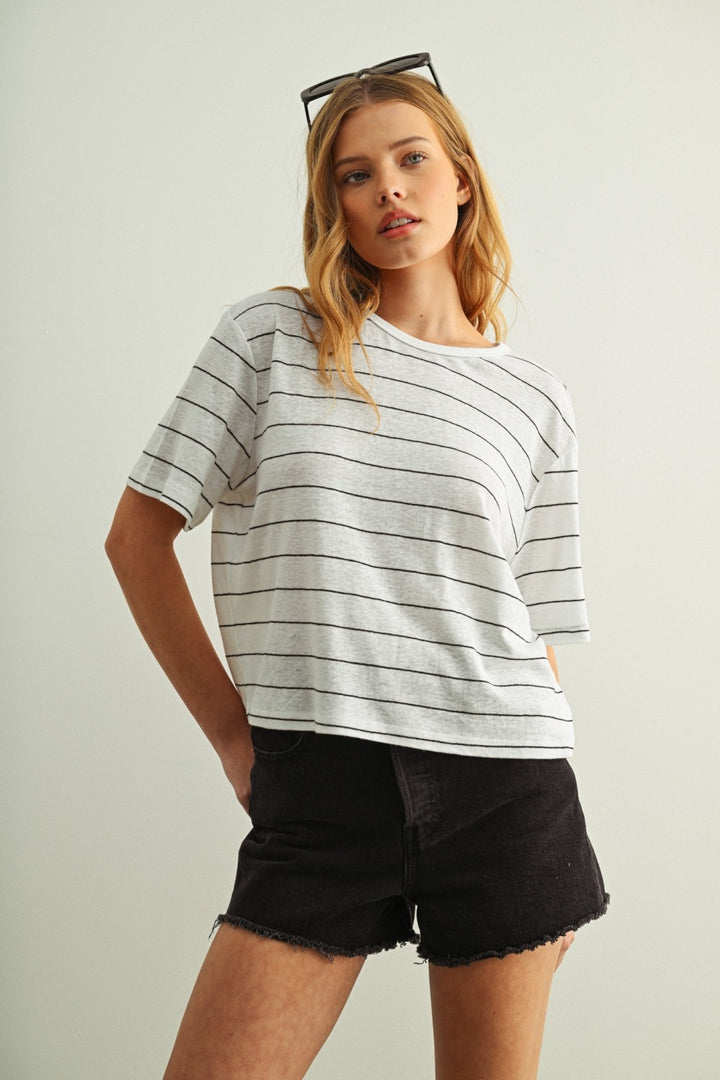 Stripe Cotton Linen Tee