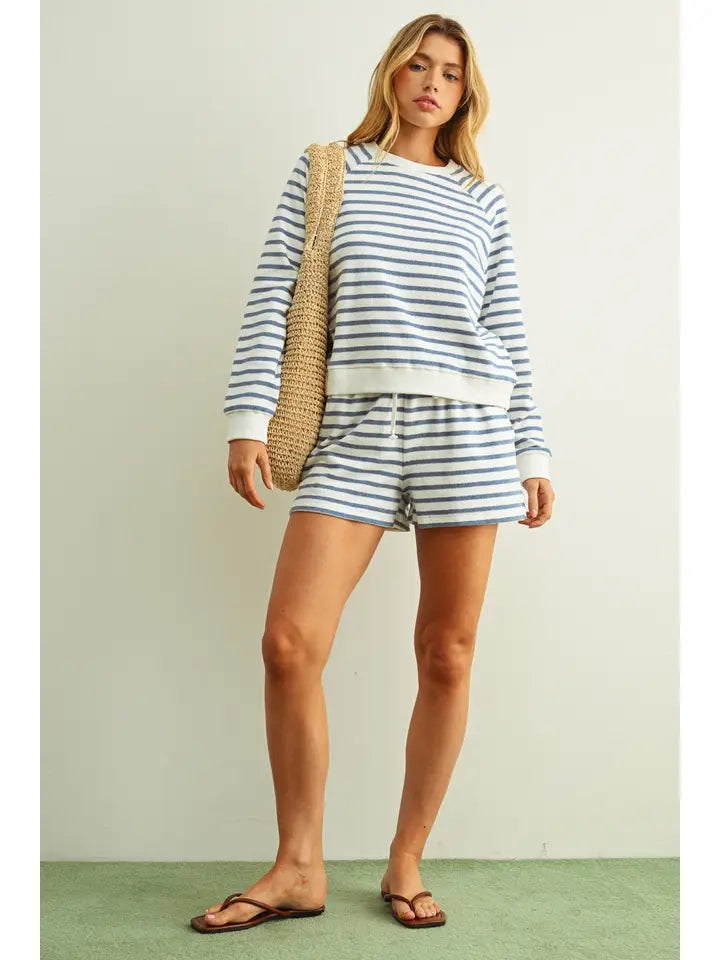 Striped Terry Cloth Pullover Sweatshirt