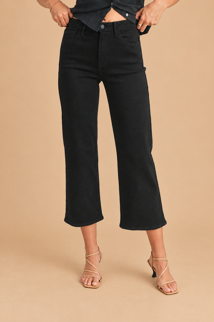 California Classic Wide Leg Jeans — Black, front view on tan background