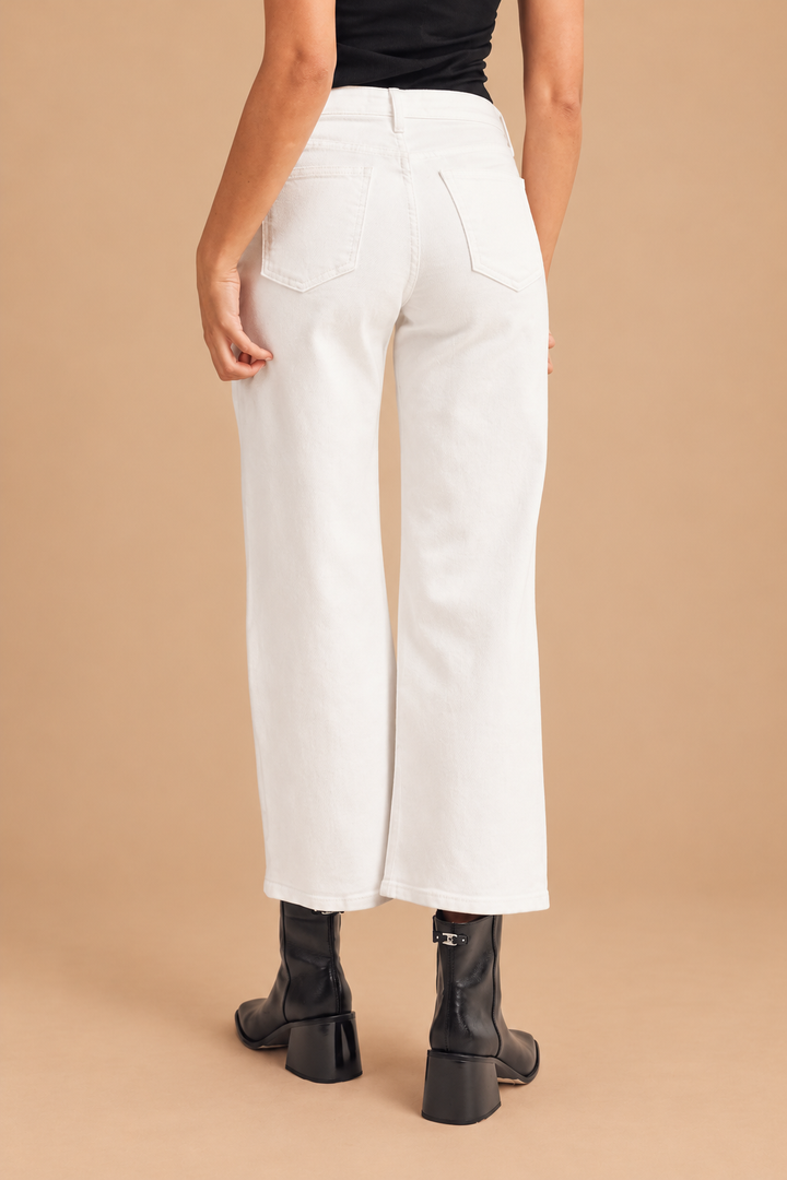 California Classic Wide Leg Jeans — Optic White, back view on tan background