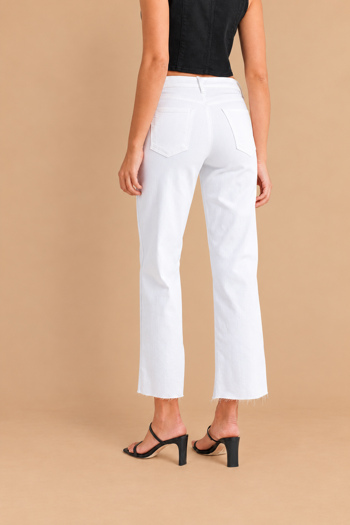 Classic Straight — Optic White, back view on tan background