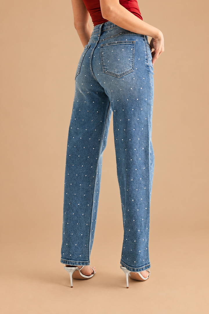 Vintage Straight Jean — Rhinestone, back view on tan background