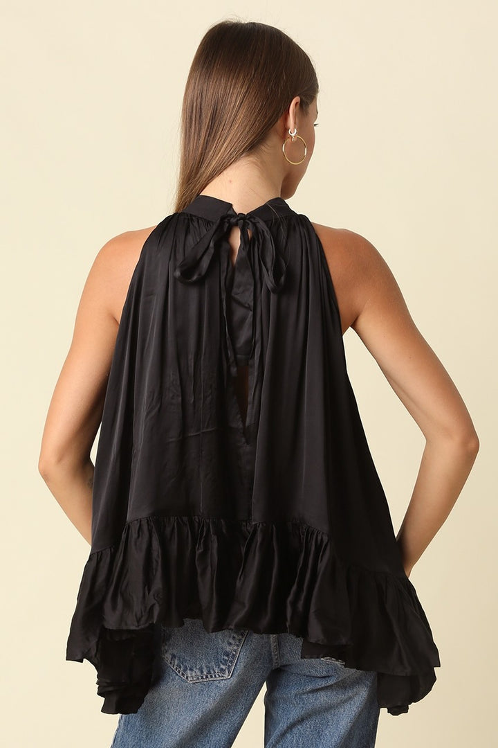 Sonya Ruffle Satin Halter Top