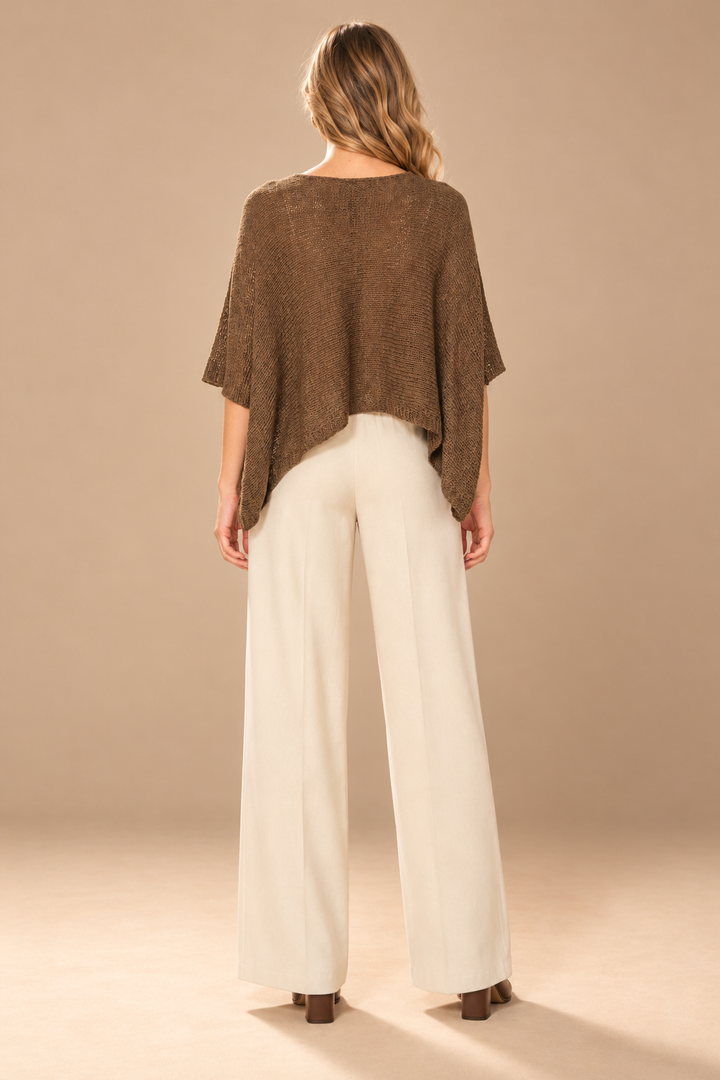 Myra Cropped Poncho Mocha back view on holiday campaign model