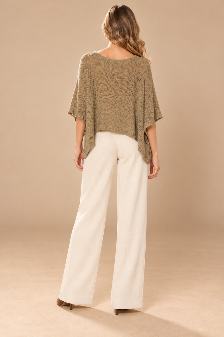 Myra Cropped Poncho Sage back view on holiday campaign model