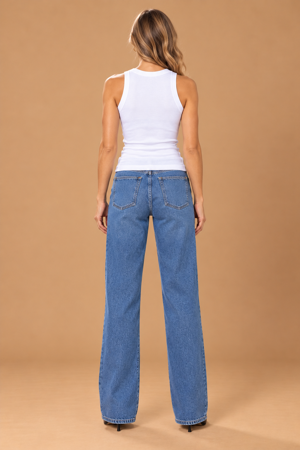 Ribbed Tank Top White back view on holiday campaign model
