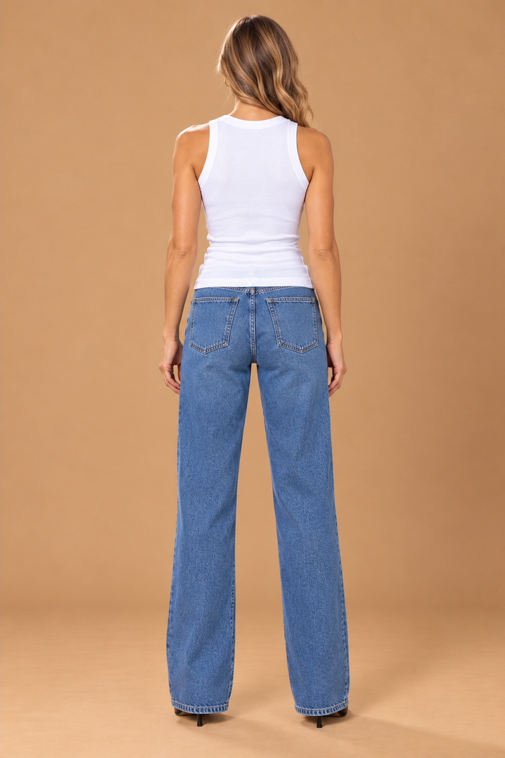 Ribbed Tank Top White back view on holiday campaign model