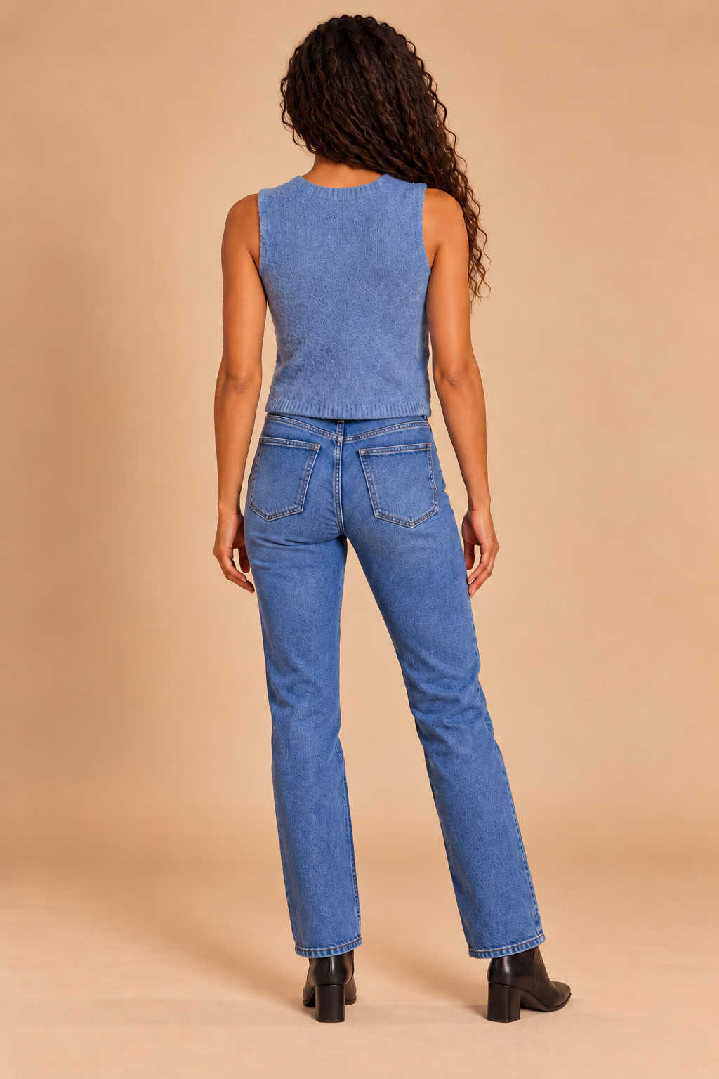 Lauren Vest Cardigan Blue back on holiday campaign model