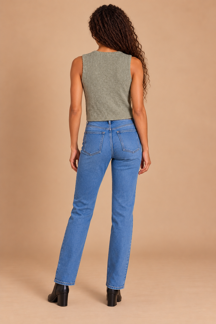 Lauren Vest Cardigan Cactus back on holiday campaign model