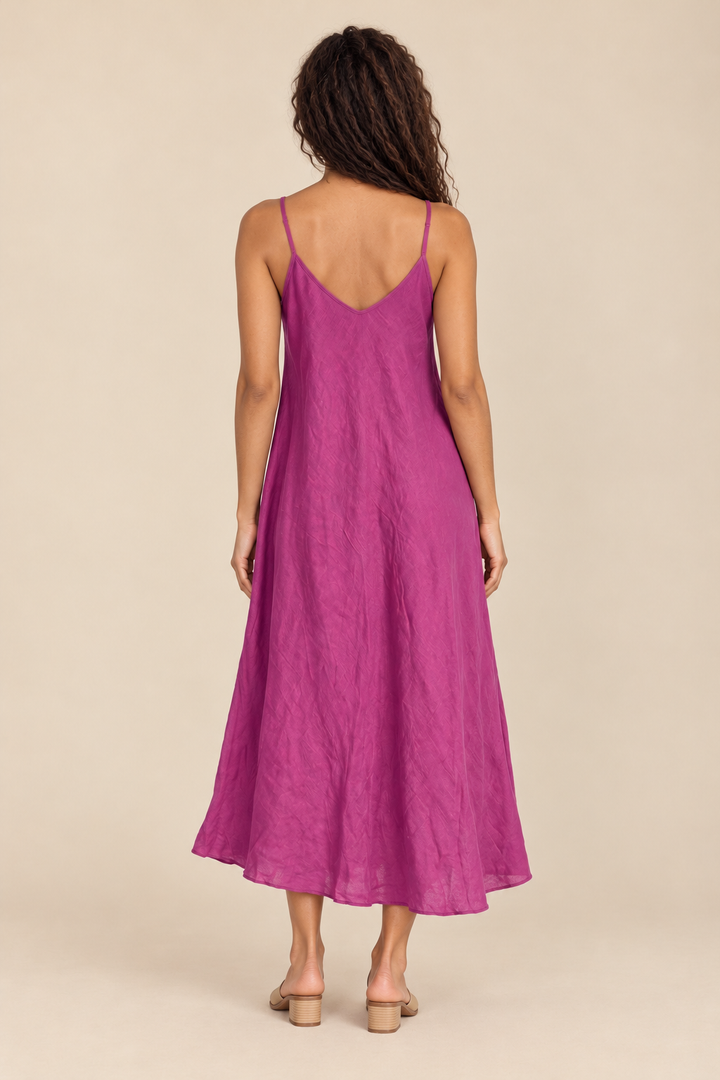 Linen Slip Dress — orchid, full body back view