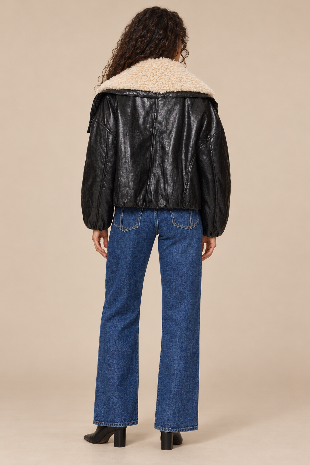 Rue Shearling Collar Leather Jacket