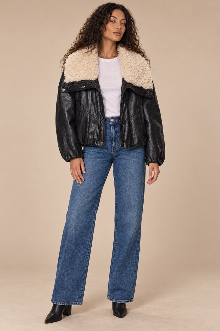 Rue Shearling Collar Leather Jacket