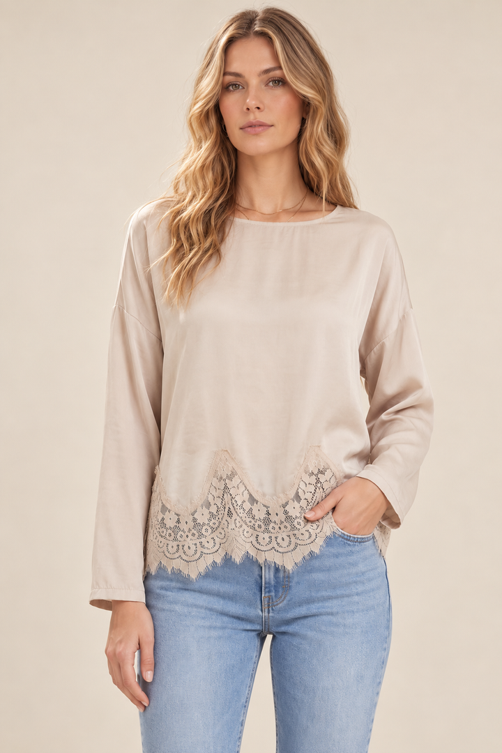 Silky Lace Long Sleeve Top