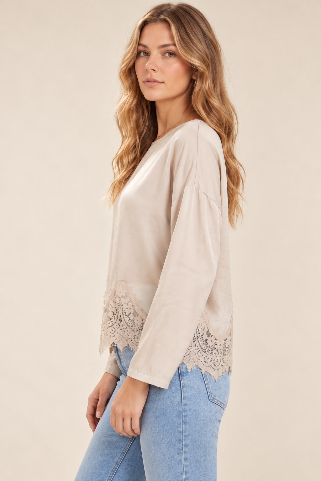 Silky Lace Long Sleeve Top