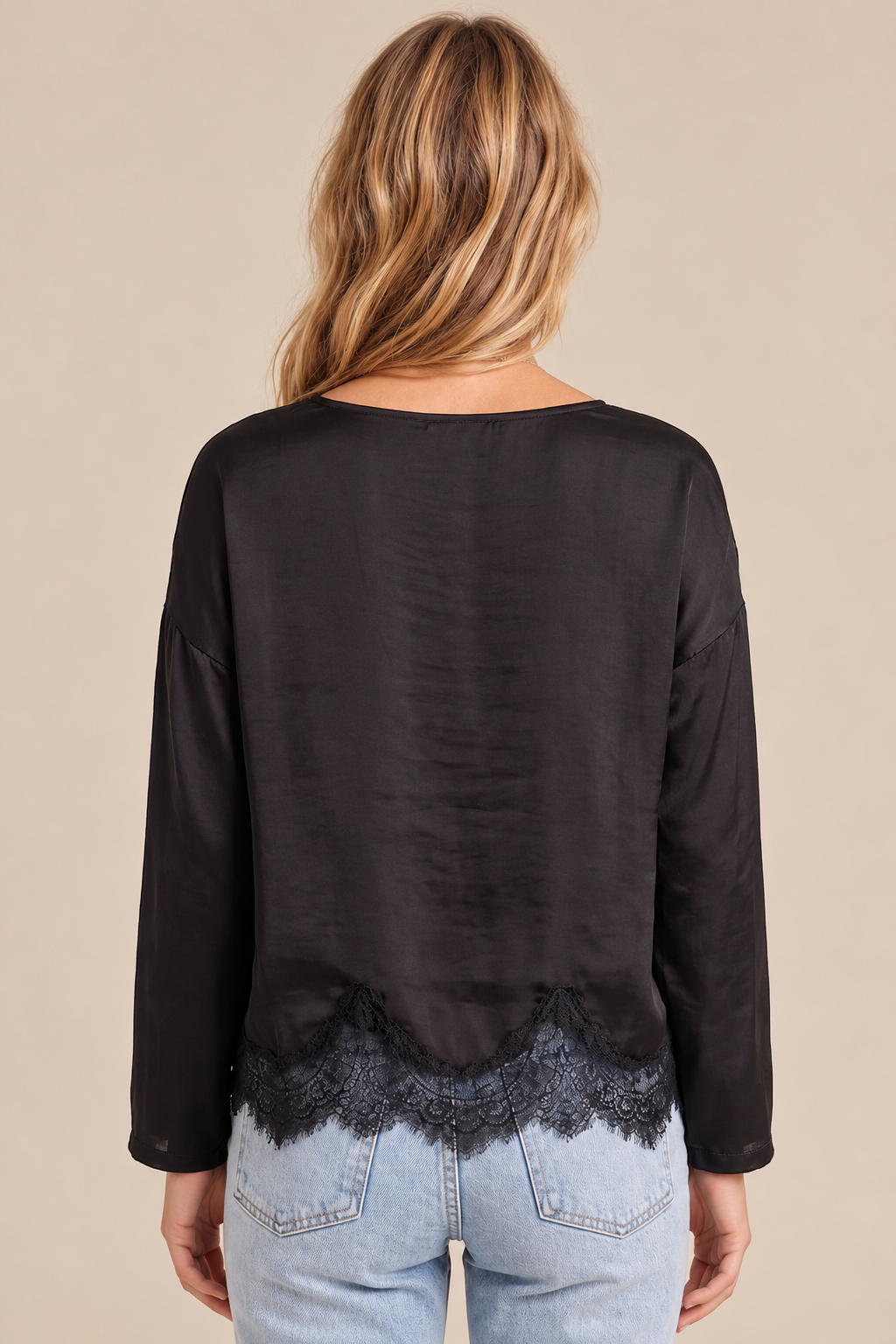Silky Lace Long Sleeve Top