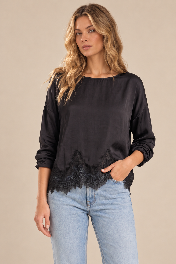 Silky Lace Long Sleeve Top