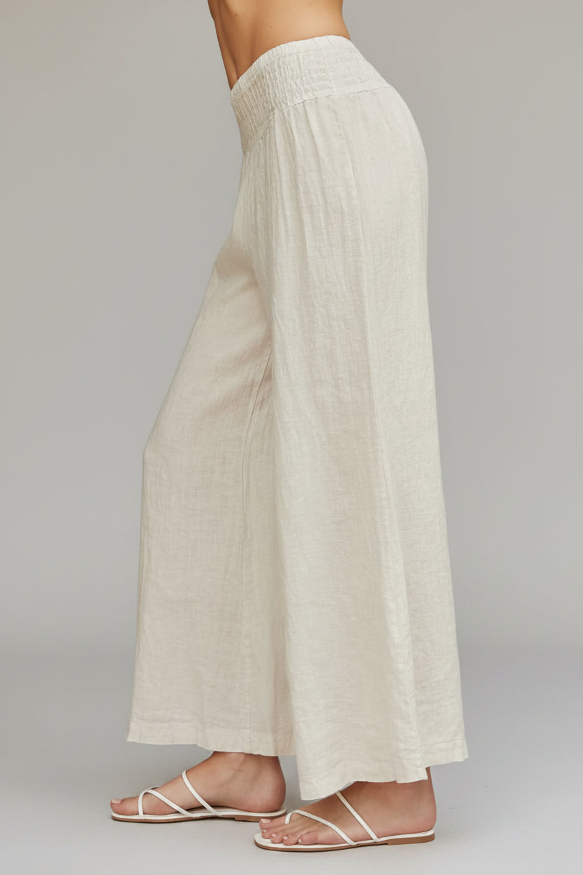 Linen Smocked Waist Wide Leg
