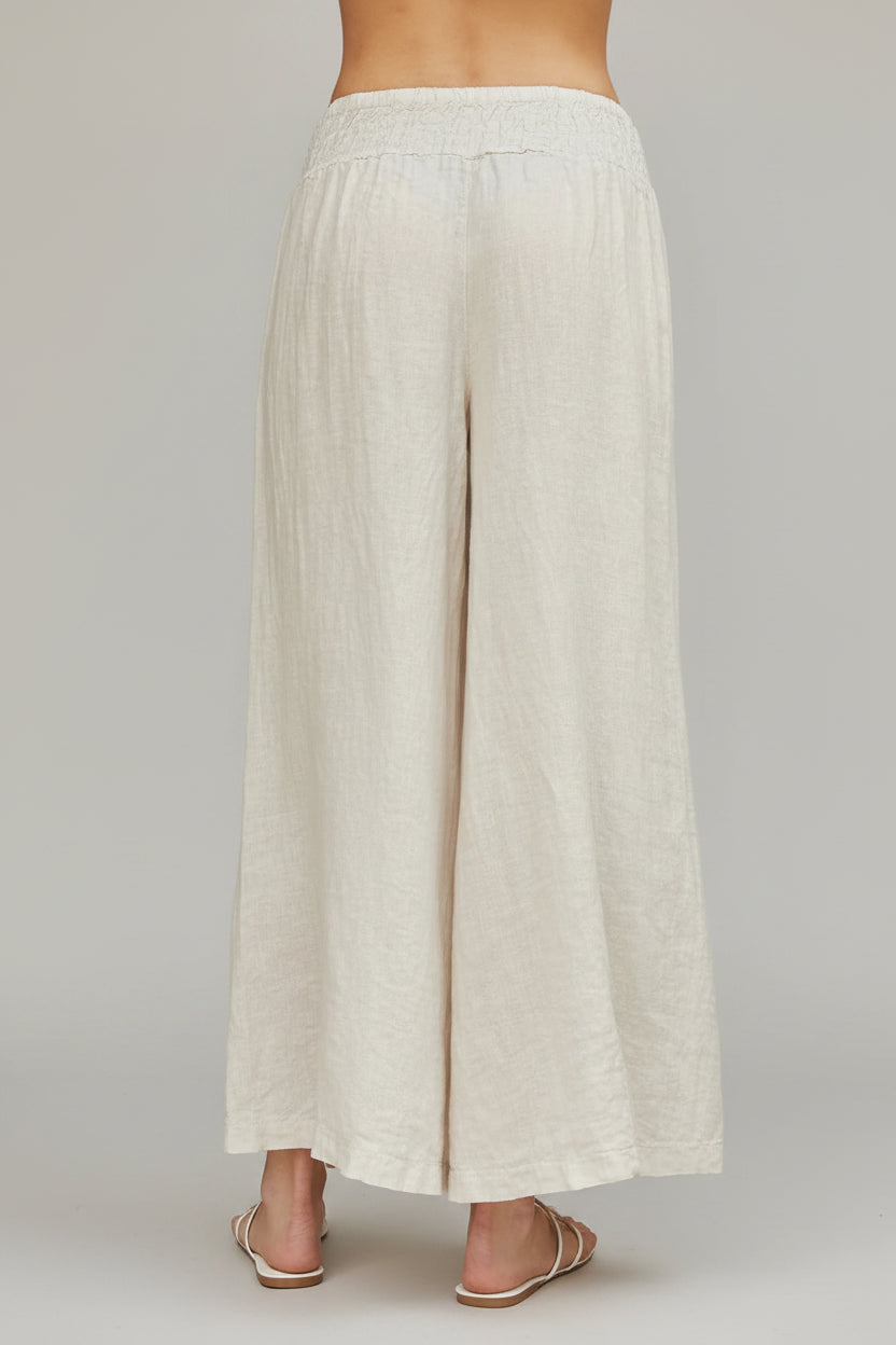 Linen Smocked Waist Wide Leg