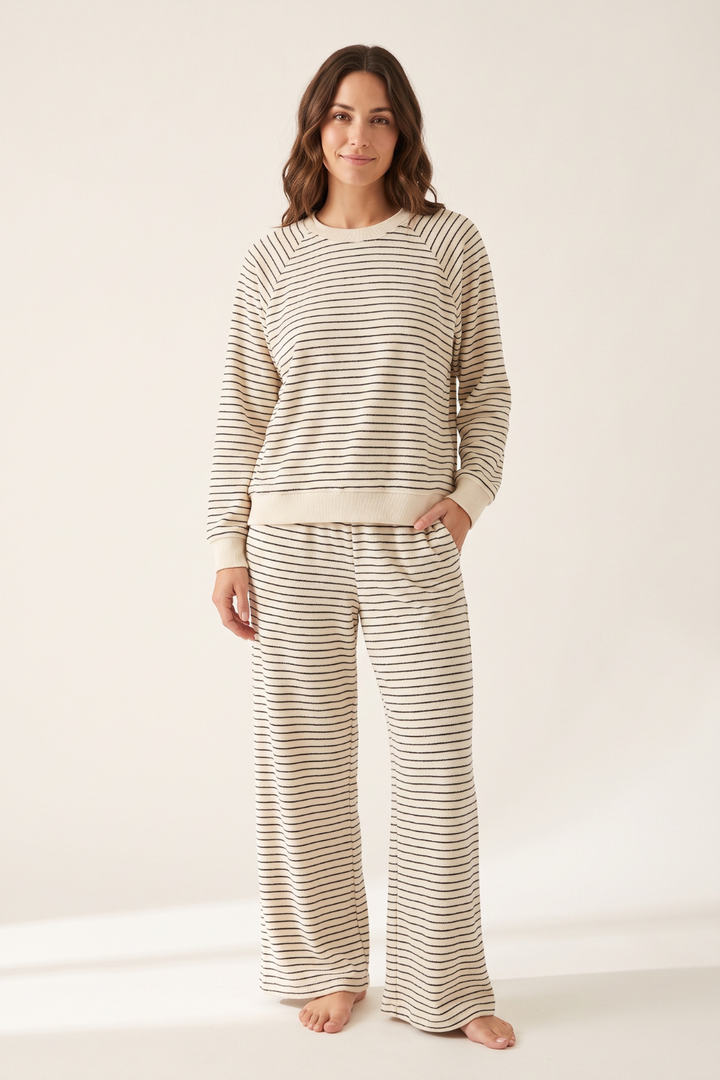 Striped Terry Cloth Pullover Sweatshirt